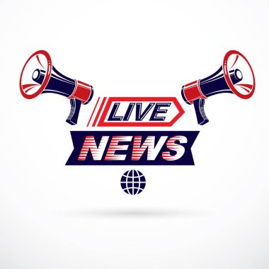 Genel bilgilendirme kampanyası teşvik etmek veya kesin formları insanların davranış vazgeçirmek amacıyla. Canlı haber vektör poster hoparlör illüstrasyon ile oluşan.