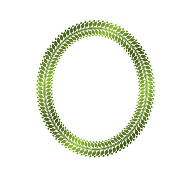 Ödülü vintage dairesel çerçeve yeşil ağaç yaprakları ile süslenmiş. Vektör retro tarzı etiket, beyaz arka plan üzerinde izole hanedanlık armaları amblemi.