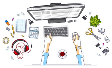 Ofis çalışanı ve tablo nesnelerde ileti örneği ile Pc bilgisayar çalışma masası