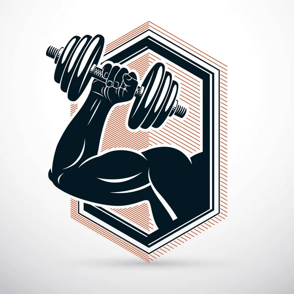 ダンベルを保持運動スポーツマン腕のベクトル イラスト フィットネス トレーニング — ストックベクタ