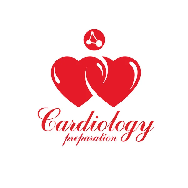 Emblema Con Dos Corazones Para Centro Cardio Concepto Tratamiento Enfermedades — Vector de stock