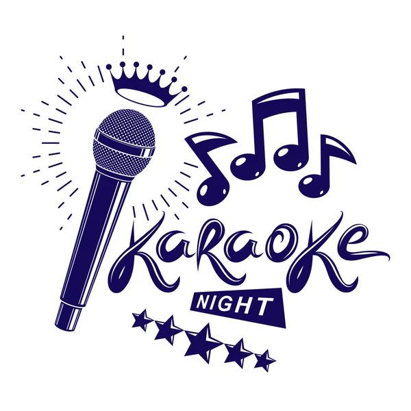 Serata Karaoke Discoteca Vettoriale Volantino Invito Creato Con Microfono Scenico — Vettoriale Stock