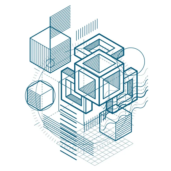 Lijnen Vormen Abstract Vector Isometrische Achtergrond Lay Out Van Kubussen — Stockvector