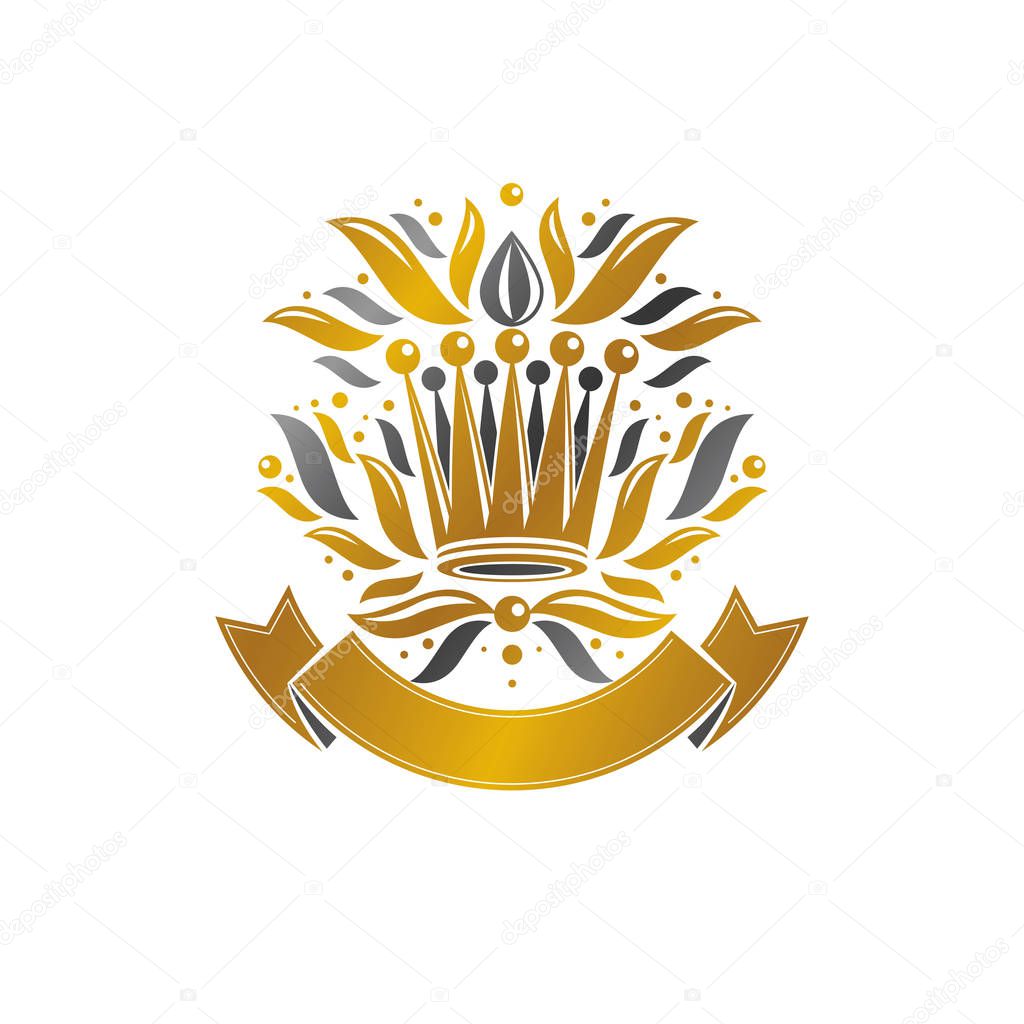 Ancient Royal Crown logotype . Heraldic vector design element. Retro style label, heraldry logo