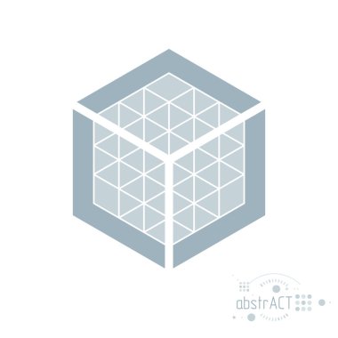 Vektör modern geometrik sanatsal grafik kompozisyon şablon ve düzeni için. Teknik arka plan şekli ile Soyut, küp.