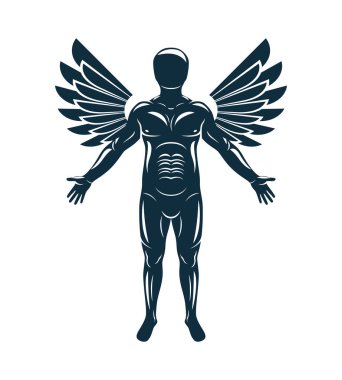 Vektör grafik resmini insan, bireysellik kuş kanatları ile yaratılmıştır. Koruyucu melek metafor.