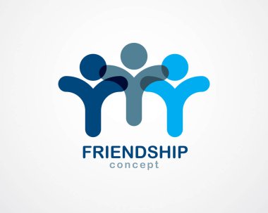 Takım çalışması ve dostluk kavramı basit geometrik öğelerle insanlar ekibi olarak yaratılmıştır. Vektör logosu. Birlik ve işbirliği fikir, rüya takım iş insanlar mavi tasarım.