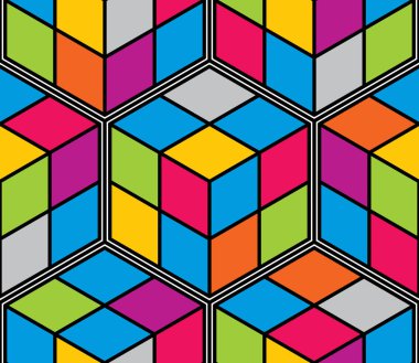 Geometrik küpler soyut dikişsiz desen, üç boyutlu vektör arkaplan. Teknoloji stili mühendislik çizgisi bitmeyen illüstrasyon çiziyor