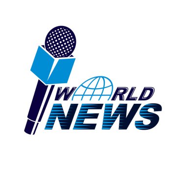 Haberler ve gerçekler, dünya haberleri ve gazetecilik mikrofon ekipmanları kullanılarak oluşturulan vektör logosunu bildiriyor.