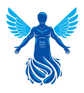 Vektör çizim insan sudan türeterek ve kuş kanatları ile oluşur. Bir arada bulunma, özgürlük ve özgürlük fikir insan ve doğa.