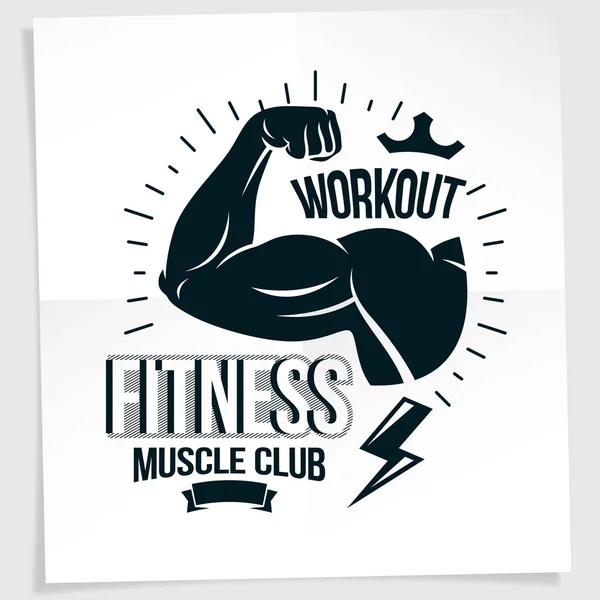 Gym Advertising Poster Vector Composition Created Using Athletic Sportsman Biceps — Stock Vector