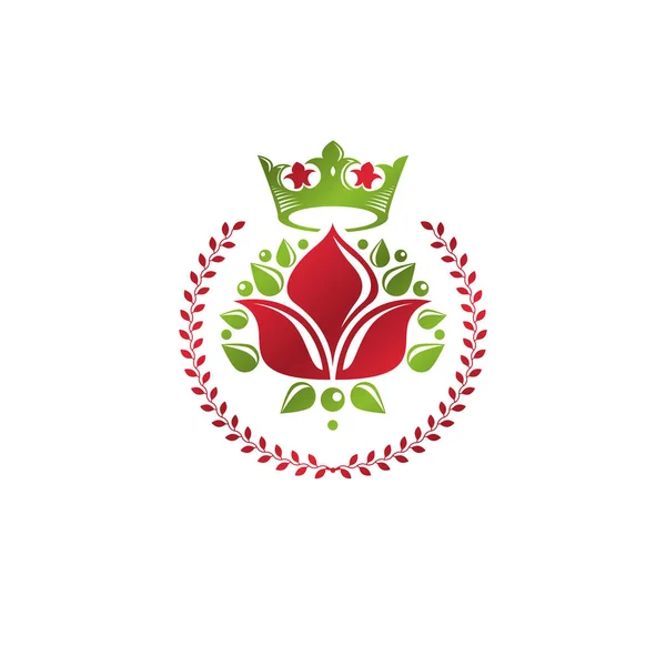 Lilienblüten Königliches Emblem Wappen Isolierte Vektorillustration Mit Dekorativen Blättern Und — Stockvektor