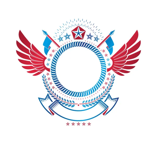 Emblème Graphique Ailé Créé Utilisant Une Étoile Pentagonale Espace Copie — Image vectorielle