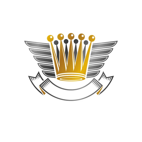 Majestätisk Kronsymbol Heraldisk Vapensköld Dekorativ Logotyp Isolerad Vektor Illustration Retro — Stock vektor