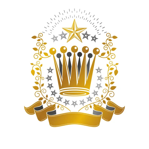 Majestoso Emblema Coroa Heráldica Brasão Armas Logotipo Decorativo Isolado Ilustração —  Vetores de Stock