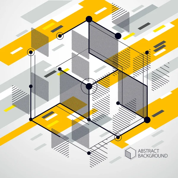 Desenho Vetorial Sistema Industrial Amarelo Criado Com Linhas Cubos Composição — Vetor de Stock