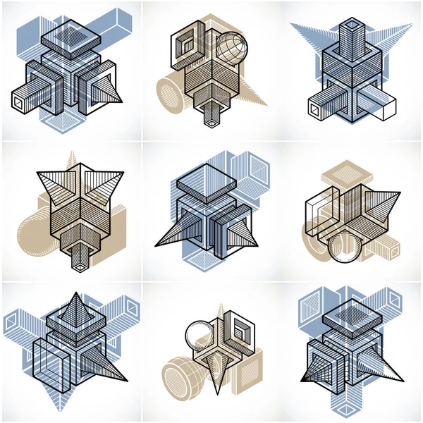 Abstract Constructions Vector Set Dimensional Designs Collection — Stock Vector
