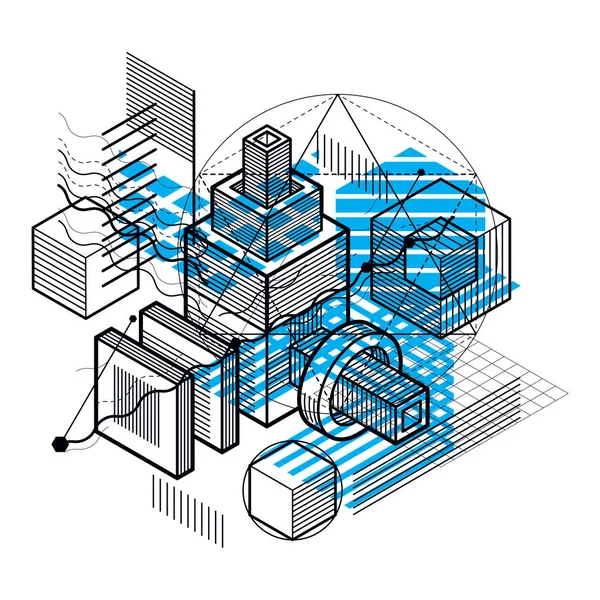 Fond Vectoriel Abstrait Linéaire Isométrique Abstraction Linéaire Cubes Hexagones Carrés — Image vectorielle