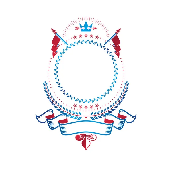 Heraldic Emblem Created Ancient Crown Laurel Wreath Decorated Ribbon Retro — Stock Vector