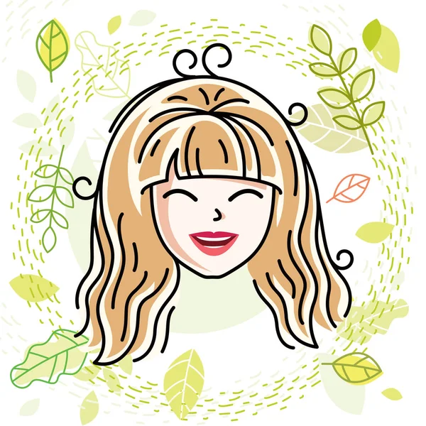 Vector Illustration Beautiful Blonde Female Face Positive Face Features — Stock Vector