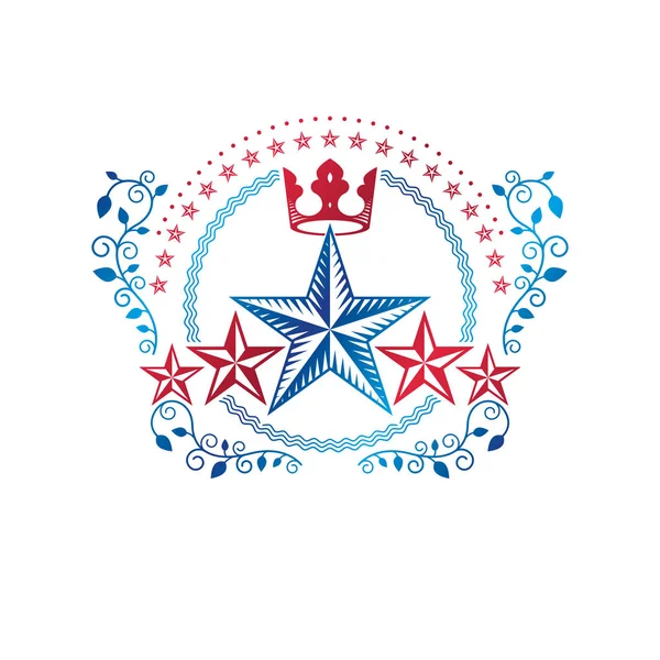 Emblema Estrela Militar Criado Com Coroa Real Ornamento Floral Rótulo —  Vetores de Stock