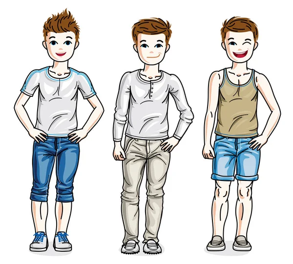 Hermoso Grupo Adolescentes Jóvenes Posando Ropa Casual Con Estilo Diversidad — Vector de stock