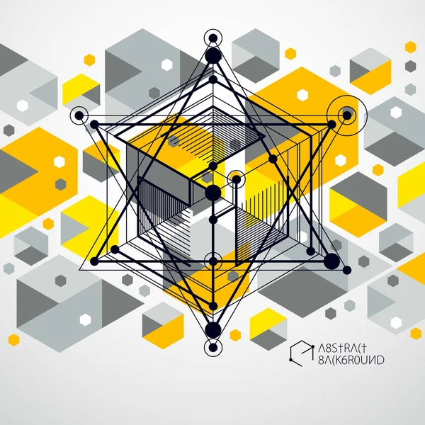 Vetor Abstrato Geométrico Fundo Amarelo Isométrico Esquema Mecânico Desenho Engenharia — Vetor de Stock