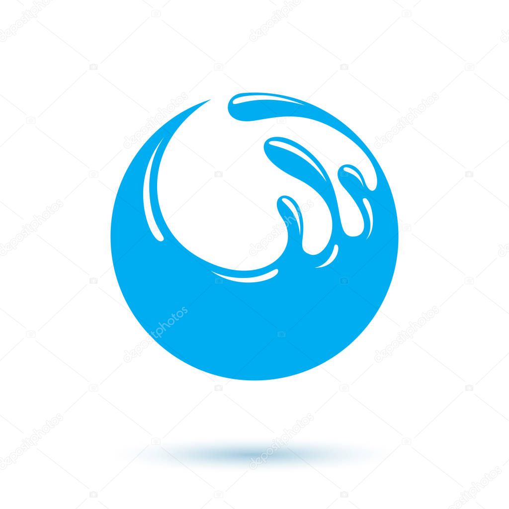 Sea wave splash vector logo. Pure water as the driving force for human activity theme. Living in harmony with nature concept.