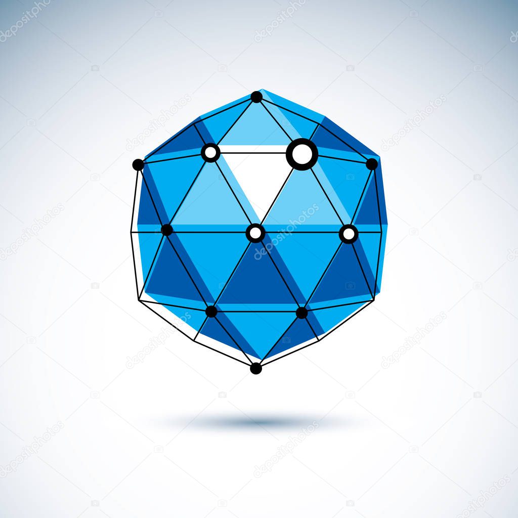 Technology conceptual logo. Abstract geometric 3D wireframe object, vector illustration.