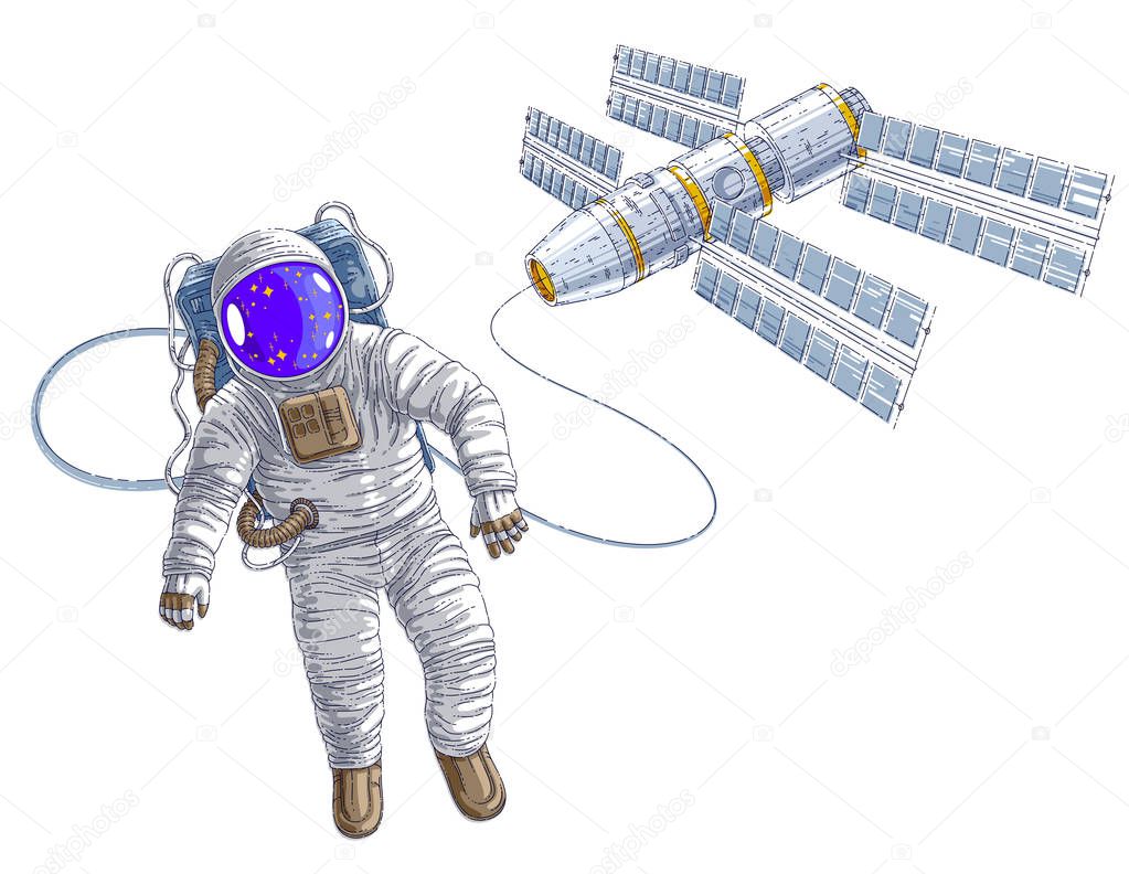 Astronaut went out into open space connected to space station