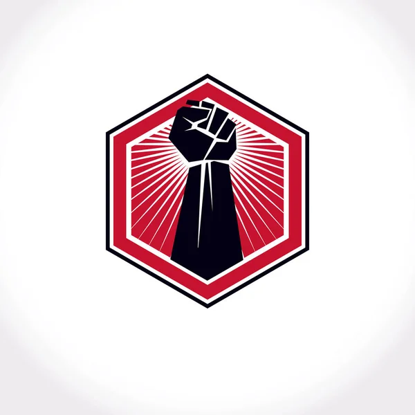 Революционный Лидер Абстрактный Знак Векторный Красный Сжатый Кулак Поднят Вверх — стоковый вектор