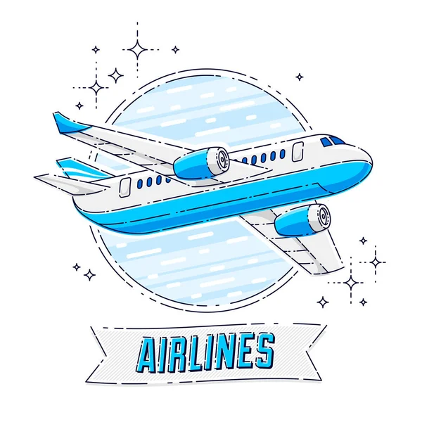 Emblema Viaggio Aereo Airlines Con Aereo Linea Forma Rotonda Nastro — Vettoriale Stock