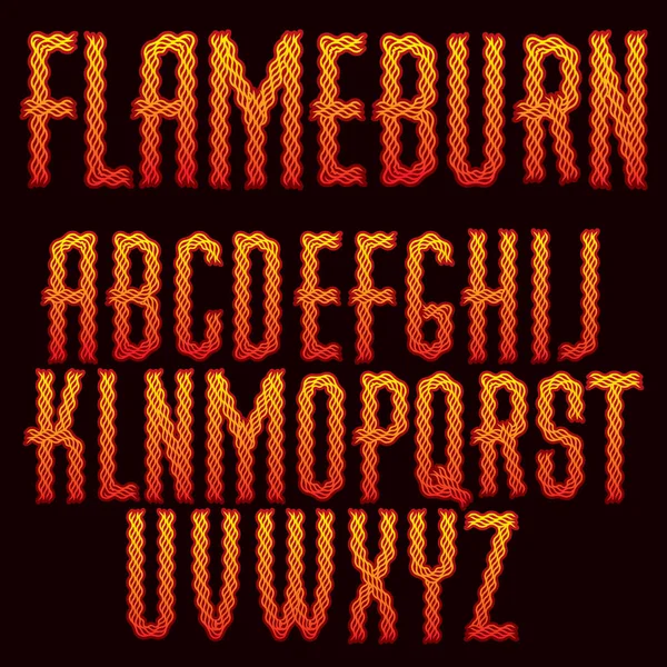Script Vectoriel Alphabet Moderne Lettres Ensemble Fait Rouge Flamme Infernale — Image vectorielle