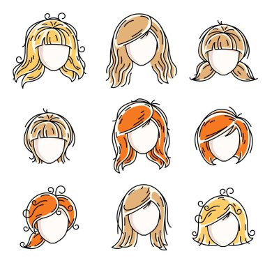 Farklı vektör karakter sarışın ve Kızıl saçlı kadın, güzel bayanlar visage clipart ve Kullanıcı profilleri