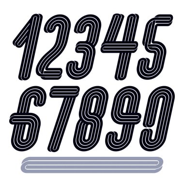 Modern vektör basamak, paralel çizgiler ile yapılan funky uzun boylu dekoratif sayılar toplama