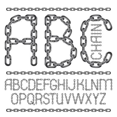 Vektör İngiliz alfabesinde geçerli olan harfleri, izole abc kümesi. Bağlı zinciri bağlantı kullanılarak oluşturulan sermaye dekoratif yazı tipi.