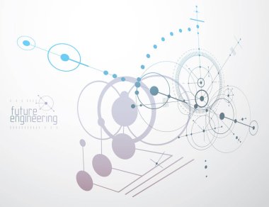 Vektör endüstriyel ve mühendislik geçmişi, gelecekteki teknik planlar. Mekanizmanın soyut planı, mekanik şema. 