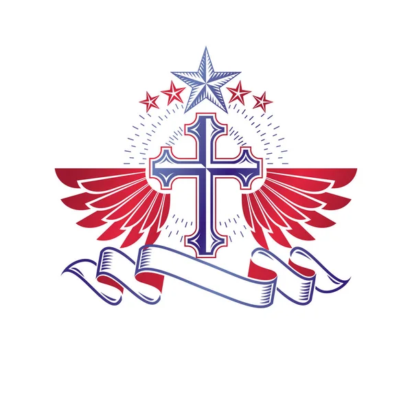 Cruz Del Cristianismo Emblema Alado Gráfico Libre Elemento Diseño Vectorial — Vector de stock