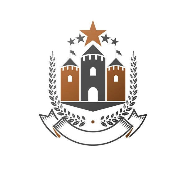 Ancient Castle Emblem Heraldic Coat Arms Decorative Logo Isolated Vector — Stock Vector