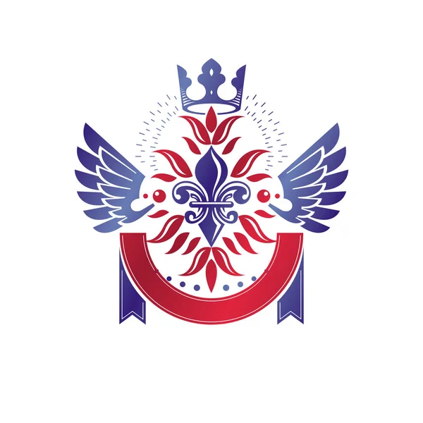 Viktorianska Emblem Består Använder Lily Flower Och Monark Krona Royal — Stock vektor