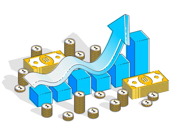 Başarı Gelir Artışı Konsepti Büyüme Istatistikleri Nakit Para Yığını Beyaz — Stok Vektör