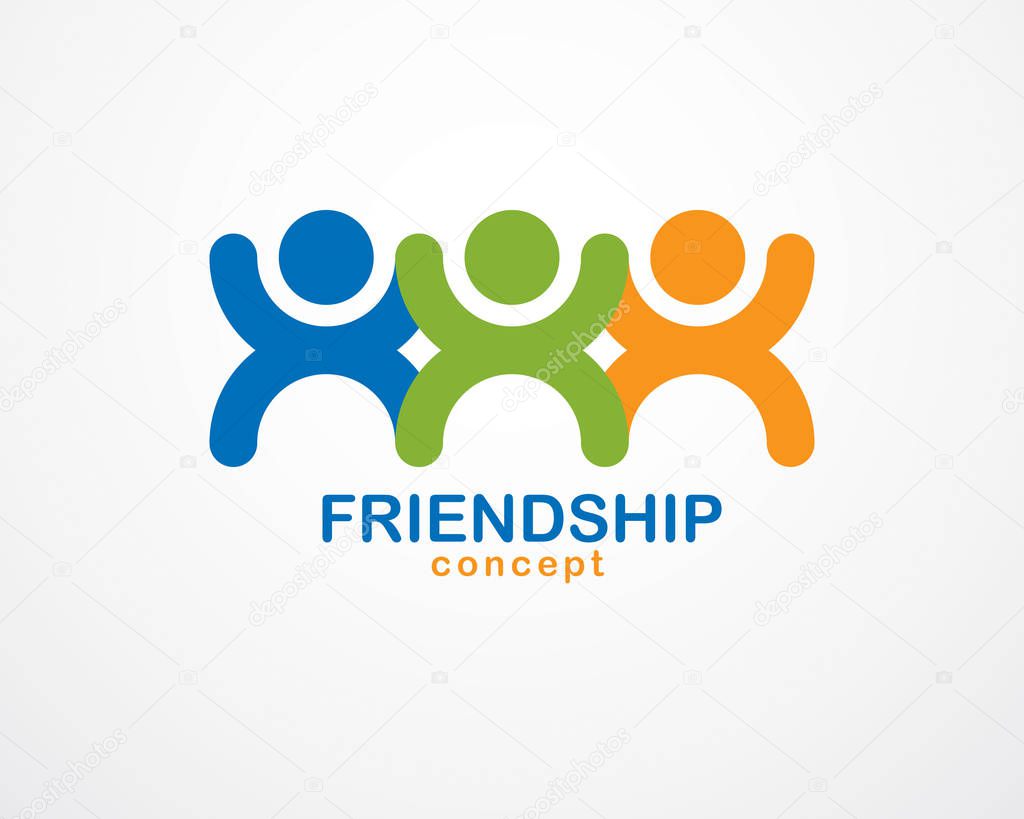 Teamwork and friendship concept created with simple geometric elements as people crew. Vector icon. Unity and collaboration idea, dream team of business people colorful design.