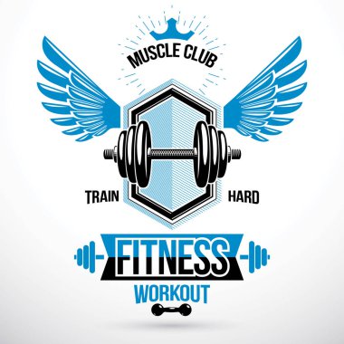 Vektör grafik sembolü aptal disk ağırlık-bell ve Kraliyet tacı ile oluşturulan kanatlı. Halter egzersiz oda vektör simgesi