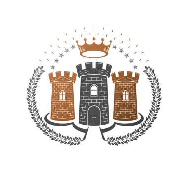 Antik kale amblemi. Hanedan arması, vintage vektör logosu. İzole beyaz zemin üzerine eski tarzda süslü logo.