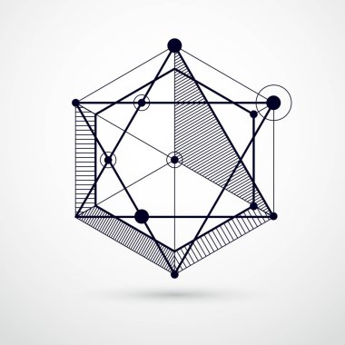 Soyut geometrik öğelerle yaratıcı geometrik resim, illüstrasyon vektör. Perspektif planı mekanizması, düzen