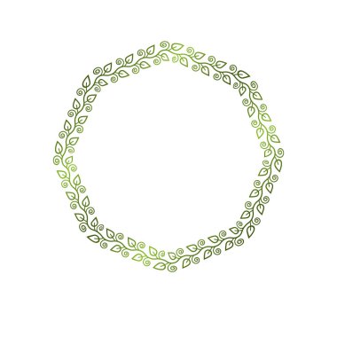 Vintage yuvarlak çerçeve ekoloji tarzı doğal süs, yeşil bahar yaprakları ile yaratılmıştır. Hanedan arması izole dekoratif amblemi vektör çizim, çevre dostu.