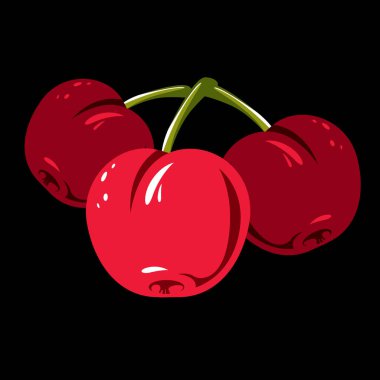 Kırmızı basit vektör kiraz, Olgun tatlı çilek illüstrasyon. Sağlıklı ve organik gıda, hasat sezonu sembolü. 