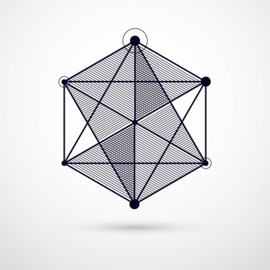 Siyah ve beyaz endüstriyel sistemin hatları ve 3d küpleri ile oluşturulan çizim vektör. Şablon ve düzeni için modern geometrik kompozisyon. 