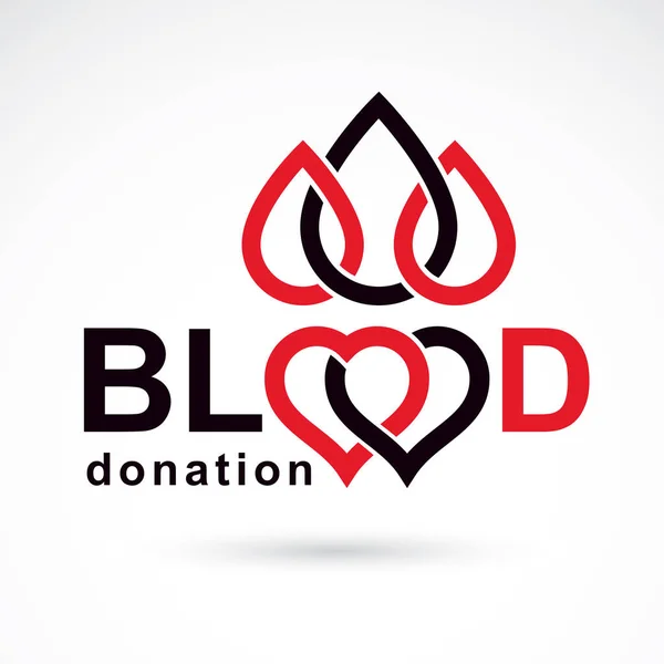 献血铭文用心形和血滴组成 医疗与社会主题广告的慈善与志愿者概念标识 — 图库矢量图片