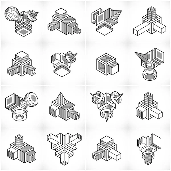 Set Forme Isometriche Vettoriali Astratte Realizzate Con Figure Geometriche — Vettoriale Stock